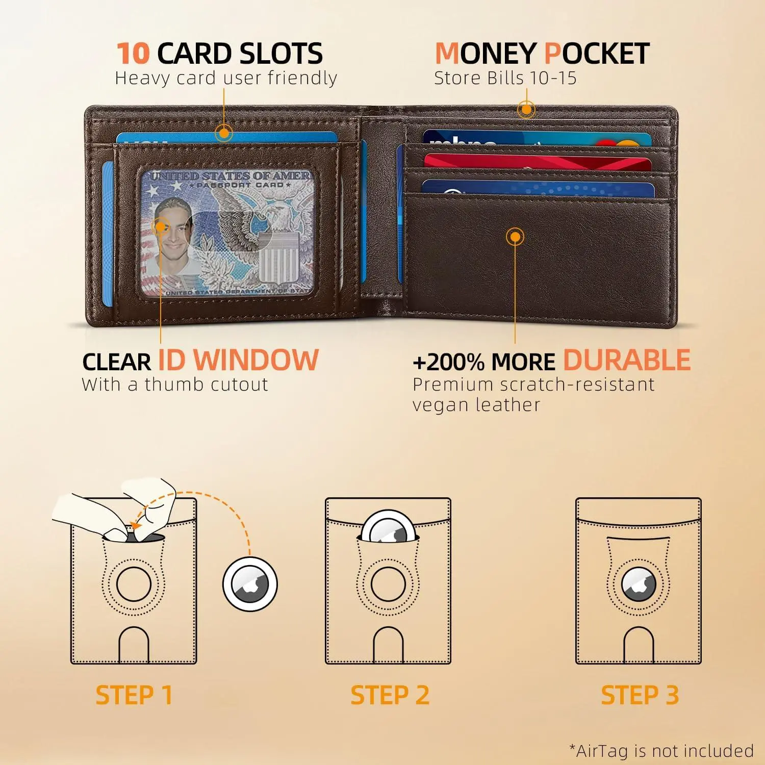 Men's Slim RFID Blocking Leather Wallet with AirTag Holder - Bifold Design Bill Compartment Card Holder Perfect Gift for Men Dad Husband Boyfriend Business Travel Daily Use Durable RFID Protection Men's Slim RFID Blocking Leather Wallet with AirTag Holder - Bifold Design Bill Compartment Card Holder Perfect Gift for Men Dad Husband Boyfriend Business Travel Daily Use Durable RFID Protection