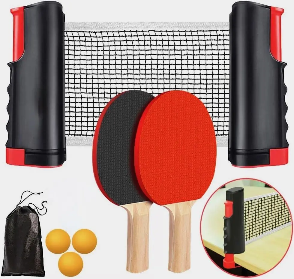 Portable Table Tennis Set - Retractable Net, 2 Rackets, 8 Balls, Mesh Bag, Easy Setup Kit for Beginners, Indoor/Outdoors Use, Sports Rackets, Nets, Unisex, Youth, Ping Pong Lovers, Easy To Install