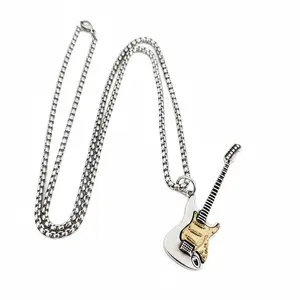 Rock Music Guitar Necklace for Men Women Punk Gothic Dangle Pendants Choker Necklaces Statement Jewelry Hip Hop Friend Dad Bff Adjustable Rolo Chain 24 Inch