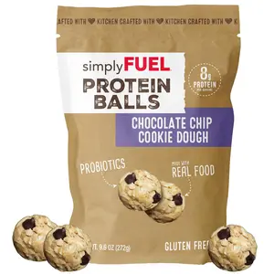 Whole Food Protein Balls with Probiotics - Chocolate Chip Cookie Dough Snacks - 8g Protein Snack - Gluten Free Energy Balls (1 Pack of 12 Balls)