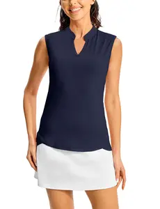 TBMPOY Women's Sleeveless Golf Polo Shirts V Neck Collarless Tennis Tank Tops Quick Dry Moisture Wicking Athletic Workout Running Tops UPF 50+