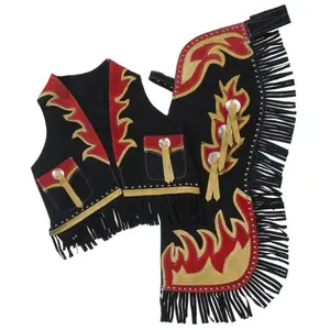 Tough1 Bucking Horse & Flames Premium Youth Chap and Vest Set