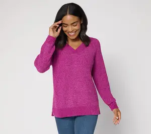 Belle by Kim Gravel Shaker Knit Deep V-Neck Sweater