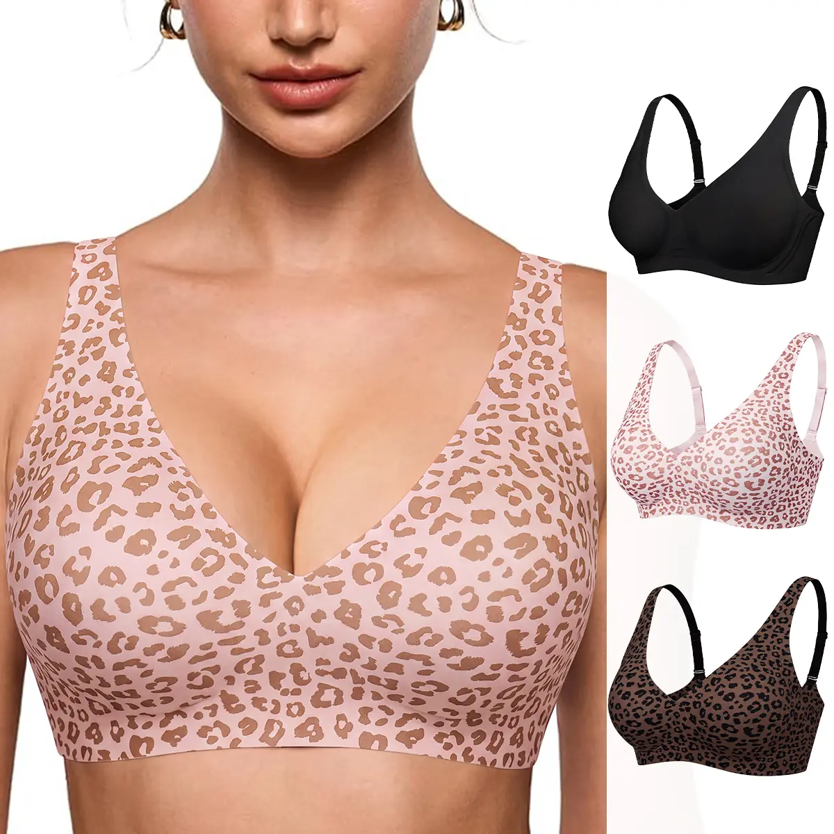 【BackToSchool】TryWish Women's Wirefree Jelly Everyday T-Shirt Bra - V-Shaped Deep V-Neck Lifting Push-Up, Seamless U-Back, Soft Nylon-Elastane Fabric, Minimalist Essential Womenswear Basic Print for Daily Comfort & Style