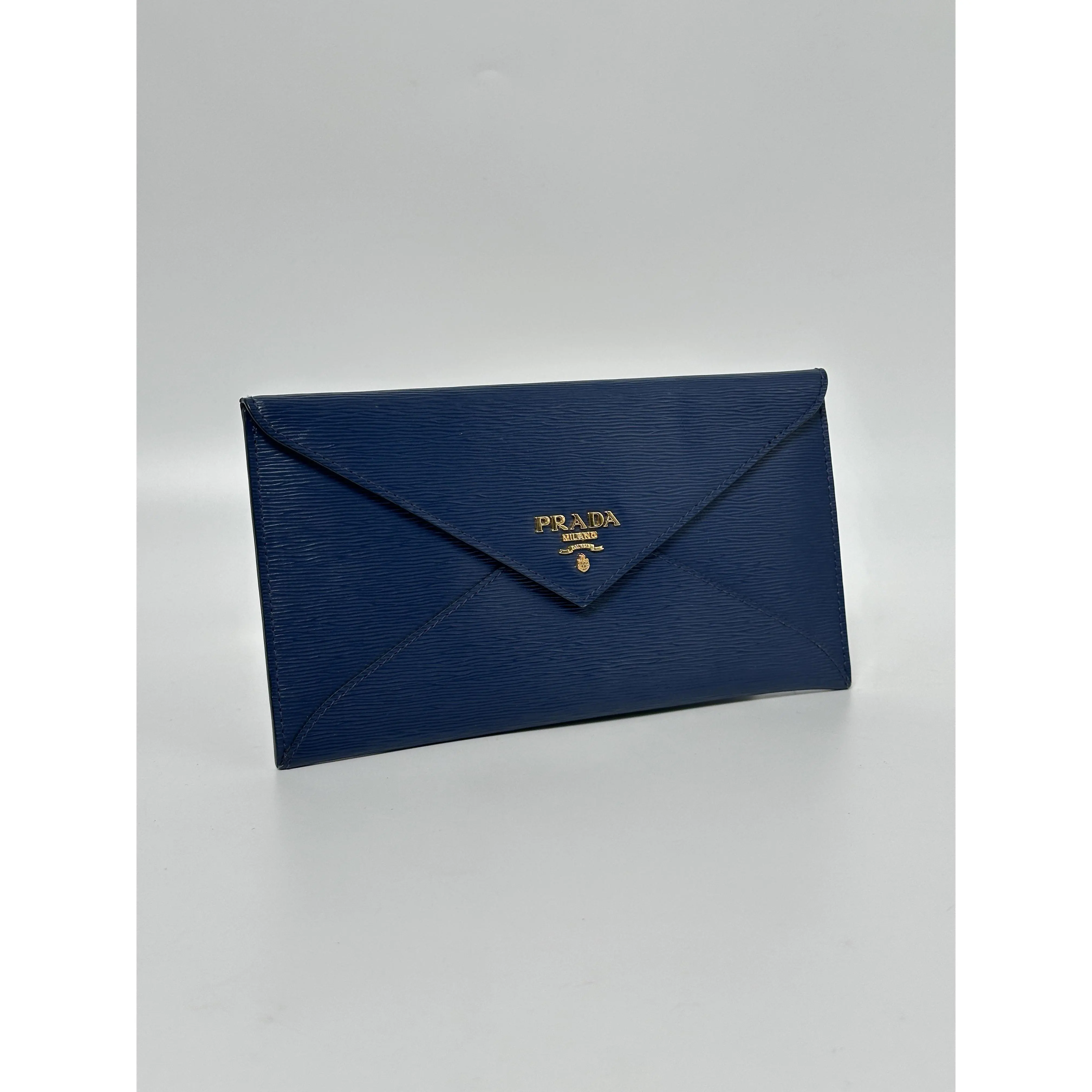 Pre-owned PRADA leather Wallet Blue Envelope Clutch Bag JD663PR