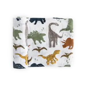 Cotton Muslin Swaddle Blanket - Dino Friends