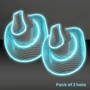 LED Flashing Neon EL Wire Sequin Cowboy Party Hat - Pack of 2 Hats