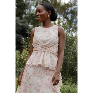 Limona Peplum Top - Blurred Pink Floral