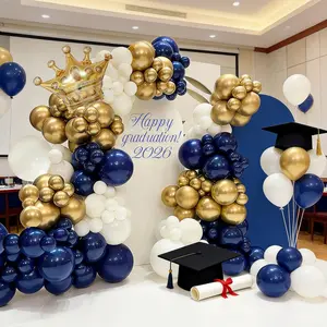 120pcs Night Blue Gold Balloon Arch Garland Set, Crown Aluminum Foil Balloons, Party Decor for Graduation, Wedding, Birthday, Father's Day