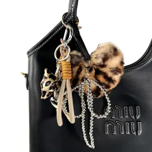 Dolcevi Animal Print Shine - Stylish Furry Heart and Leopard Charm Set for Bags and Backpacks