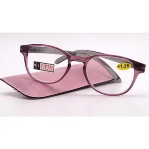 Premium Reading Glasses High End Readers +1.25..+3 Magnifying Glasses, Round Frame. (Transparent Purple, Transparent Gray) NY Fifth Avenue. Unisex Lightweight