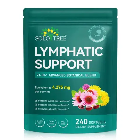 Vegan Plant-Based Botanical Lymphatic Drainage Herbal Supplement - 4275mg Plants & Herbs Formula with Dandelion,Burdock,Echinacea,Turmeric,Bromelain,Elderberry,Kelp for Fluid Balance,Immune Support - 240 Gels Daily Dietary Supplement for Adults