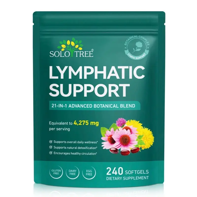 Vegan Plant-Based Botanical Lymphatic Drainage Herbal Supplement - 4275mg Plants & Herbs Formula with Dandelion,Burdock,Echinacea,Turmeric,Bromelain,Elderberry,Kelp for Fluid Balance,Immune Support - 240 Gels Daily Dietary Supplement for Adults