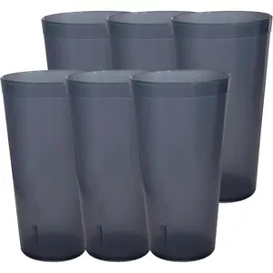 Gray Plastic Cup Tumblers 6 Pc 20oz Lightweight, Heavy Duty Stackable Cafe Style Plastic Glasses.Reusable & Dishwasher Safe Ice Tea & Water Cups
