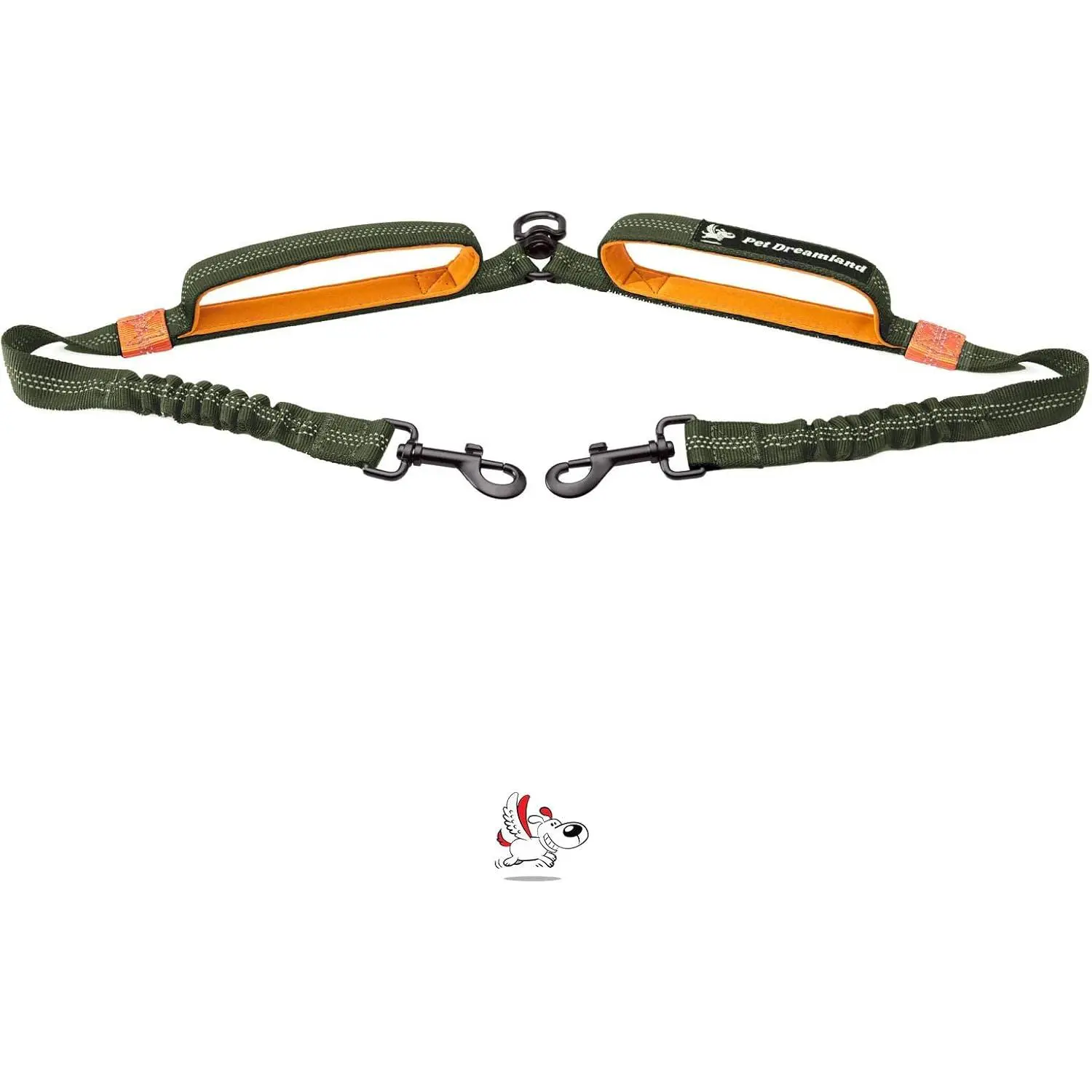 Exquisite Double Dog Leash Coupler with Tangle-Free Swivel Premium Versatile Attachment for Walking Two Dogs Dual Dog Coupler Khaki & Orange