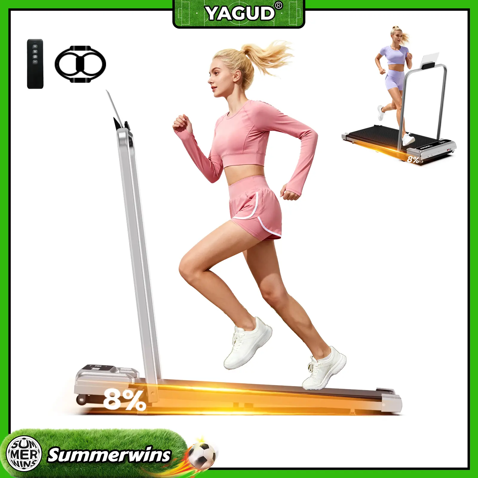 【Upgraded Version】SUMMERWINS Yagud Walking Pad with Wheels,Remote Control, LED Display, Portable Under Desk Treadmill for Small Spaces, Home/Office Exercise Equipment Fitness Workout Calories