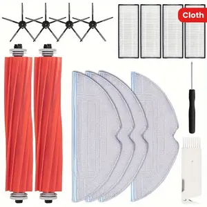 14 Pcs S7 Replacement Parts Kit For Xiaomi Roborock Plus MaxV T7 T7S Robotics, 2 Main Brush, 4 Filter, Mop Cloth, Side Vacuum Cleaner Accessories