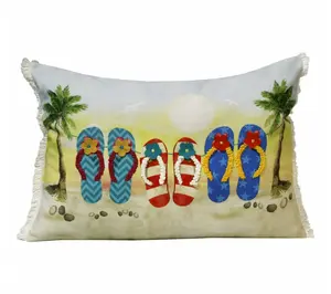 HomeRoots 14" X 20" Green Blue And Ivory Lumbar Throw Pillow