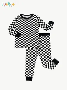Baby bamboo fiber two-piece set with black checkered print — long-sleeve top and long pants