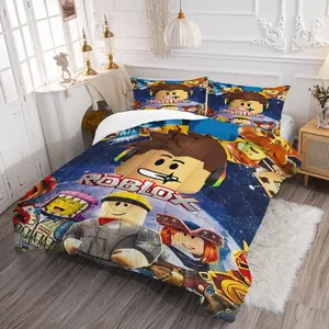 Game Cartoon Sausage Man Print Decorative Bedding Set, Includes 1 Quilt and 1/2 Pillowcases, Full Size Bedroom Decor