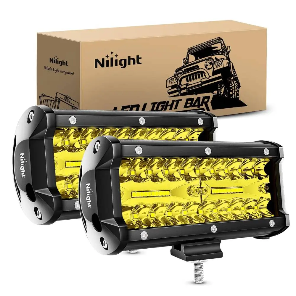 2Pcs 6.5 Inch 120W Yellow Flood Spot