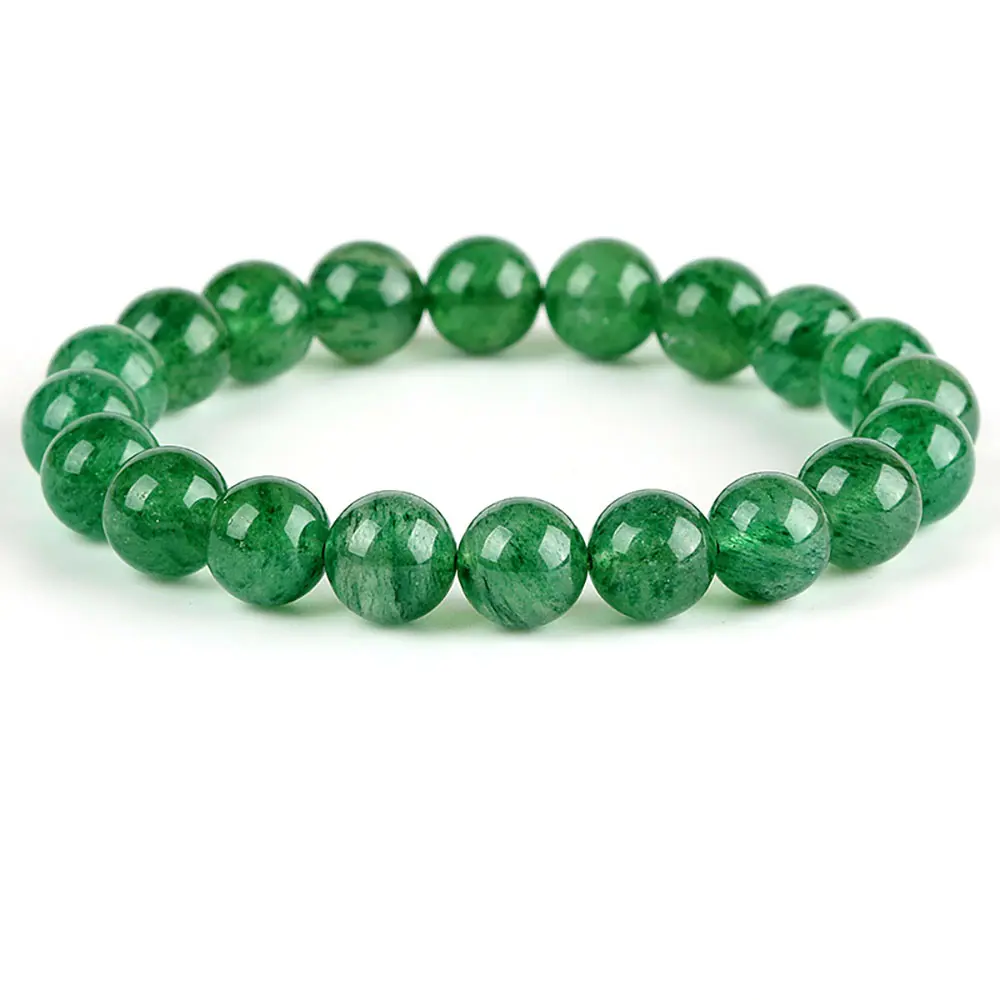 Natural Green Strawberry Quartz Bracelet 12mm Beads Elegant Crystal Jewelry for Growth & Luck Clear Quartz Energy Gift for Her
