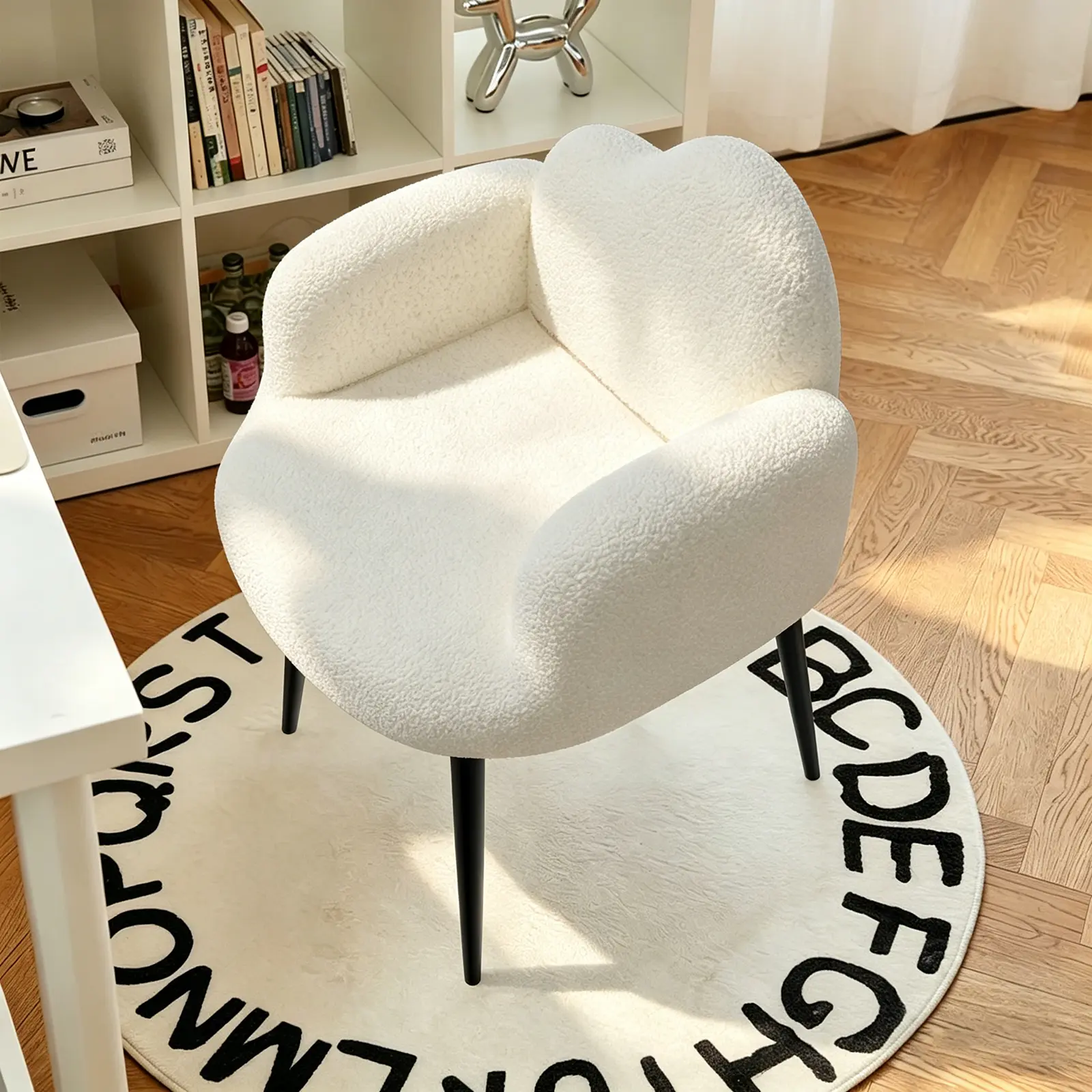 Virplik Modern Minimalist Soft Fabric Vanity Floor Chair Armchair - White Ergonomic Mini Chair with Armrests, High Backrest, Creative Design for Makeup, Manicure, Living Room Indoor Furniture, Modern Minimalist Chairs, Soft Fabric Chairs