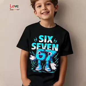Boys T Shirts 6 To 7 Years T-Shirt 67 Number Print Casual Italian Brainrot Summer Top Suitable for Funny Gift for Casual Attire