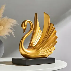 Modern Gold Statue Swan Decor for Living Room, 10.43" H Luxury Sculptures Home Décor Accents for Entryway TV Stand Coffee Table Ceterpiece, Resin Decorations for Dining Room Bedroom Office (Large)