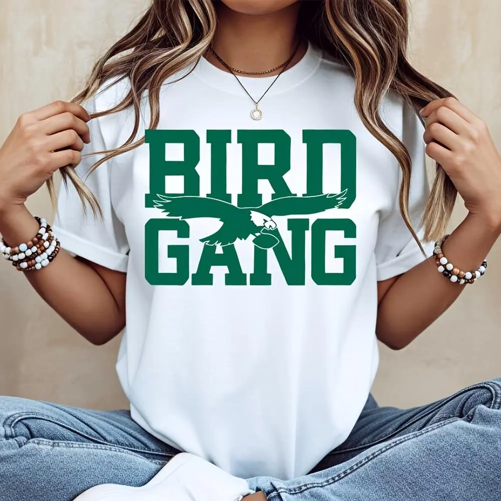 Bird Gang Eagle Graphic Print T-Shirt, Funny Animal Lover Streetwear Casual Top, Daily Wear Outdoor Activity