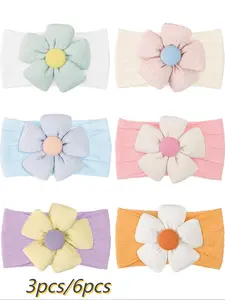 3pcs/6pcs Candy Color Fabric Dual-Color Small Flower Multi-Color Plaid Hair Bands, European Style Large Flowers Nylon Headbands, Fashionable Hair Accessories Headband Accessory