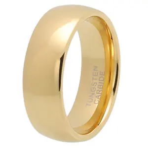 Men’s 8MM Gold Dome Tungsten Ring – Durable Polished Wedding Band, Classic Comfort Fit Sizes 7–13