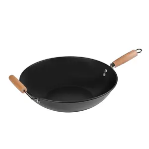 Carbon Steel Non-Stick Wok - Easy to Clean, Hand Wash Recommended, Black Color, Ideal for Cookware Use - Pans