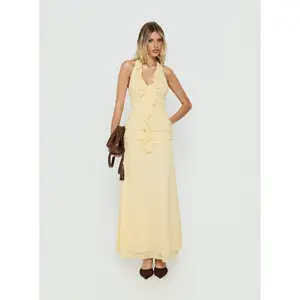 Leyda Plunge Frill Maxi Dress Yellow
