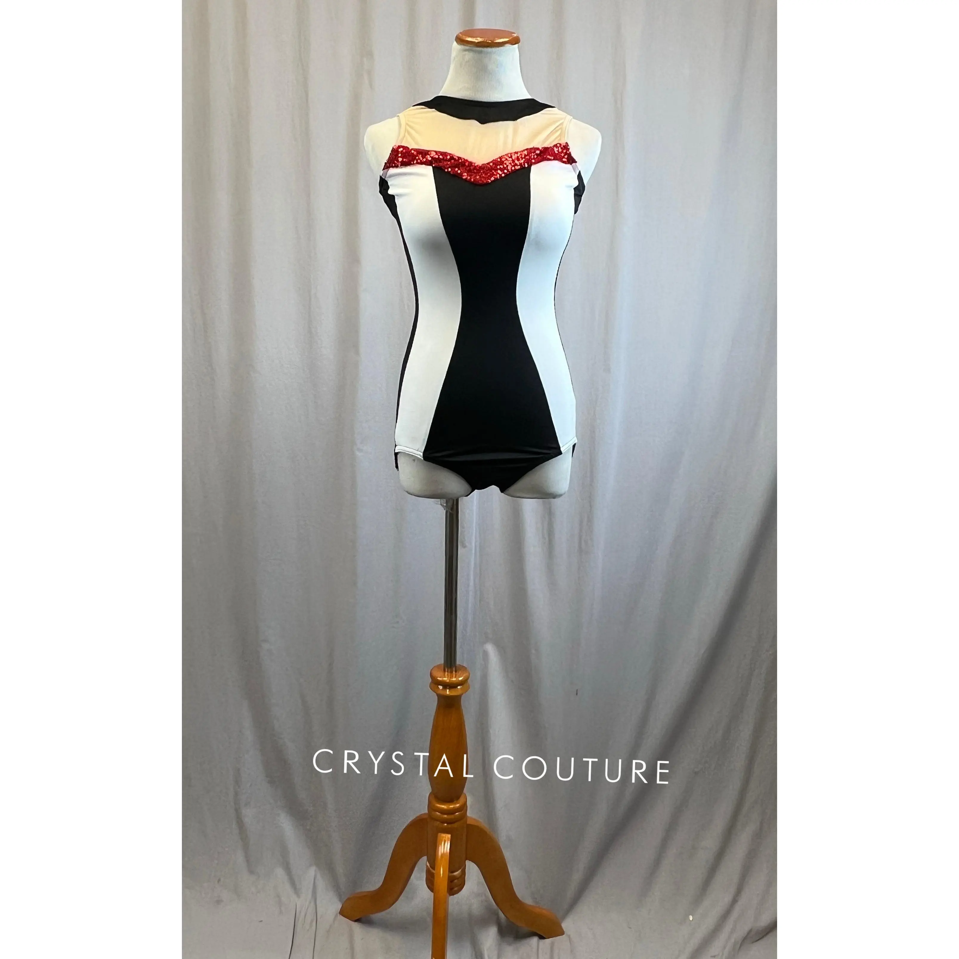 Black and White Stripe Leotard with Red Sequins