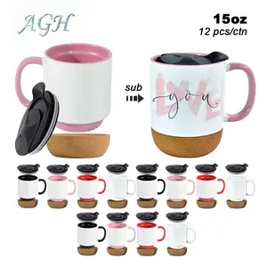 AGH US New Sublimation Mixed 15oz Ceramic Mugs with Wooden Bottom (Can Take Off) for Coffee Gifts for Her