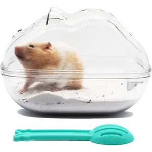 Hamster Sand Bath Container and Bathtub with Cleaning Scoop, Big Space, Easy to Clean, for Dwarf Hamster, Gerbil and Small Animals