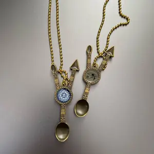 Triple Threat Tiny Spoon Necklace Pendant fancy coffee stir good luck pendant charm for kitchen