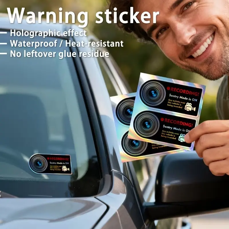 4 Pcs Camera Recording Stickers with Mark, Hologram Stickers, Removable Car Taxi Truck Stickers, Security Warning Stickers, Easy Install, Automotive Decals, Stickers for Cars