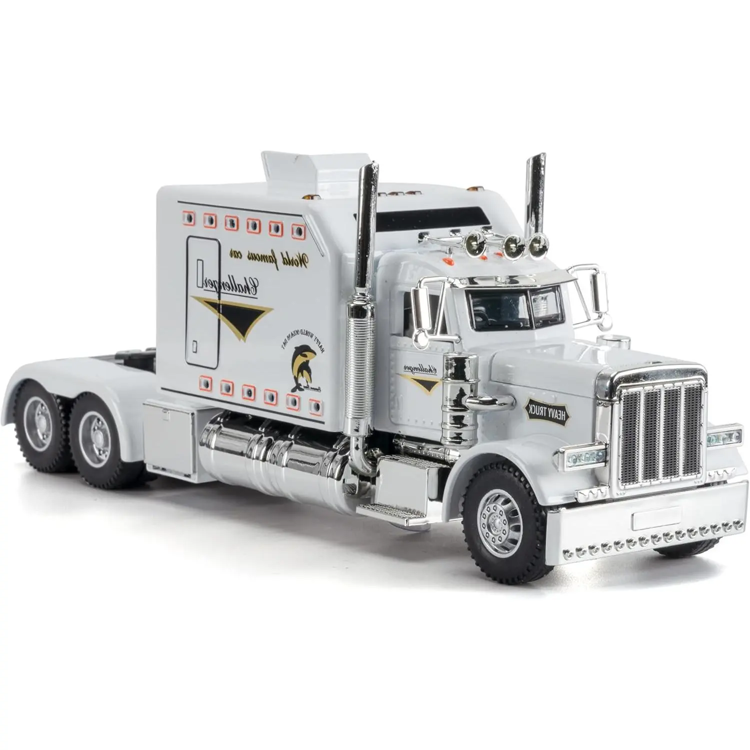 1/24 White Diecast Metal Model Semi-Heavy Truck, Collectible Alloy Toy Vehicle with Lights and Sounds