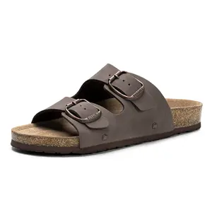 FITORY Balance I | Womens Flat Sandals with Cork Footbed, Open Toe Slides Adjustable Slip On Outdoors Slippers for Summer
