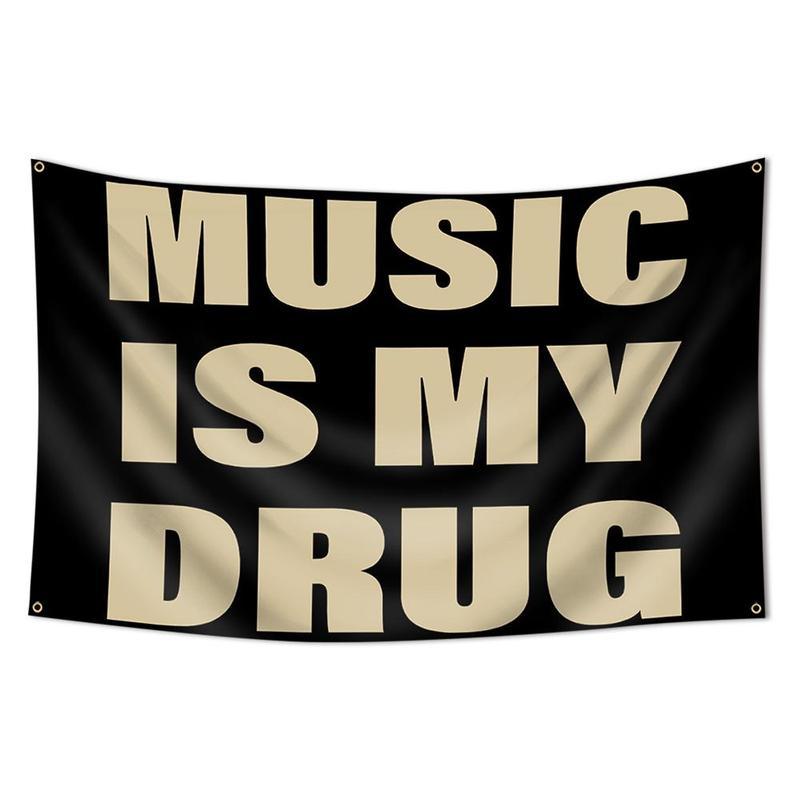 Music Is My Drug Flag, 3x5 Feet Outdoor Wall Banner, Dorm Room Decor, Decoration Items, Home Decoration Tapestry, Indoor Use, Suitable for Bedroom, Study Room