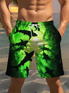 Shark Pattern Beach Shorts Men's Quick-Dry Casual Summer Swimwear, Fitted H-Type Short Pants, All over Print Fashion