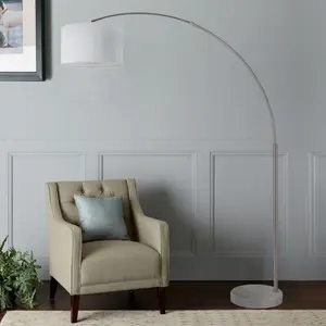 FC Design Modern 81" Tall Standing Adjustable Arched Floor Lamp with Drum Shade and Marble Base