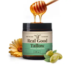 Real Good Tallow & Honey Balm - 100% Grass Fed Beef Tallow Face Moisturizer with Manuka Honey Olive Oil & Calendula - 4 oz - Nourishing Organic Blend for Dry Sensitive Skin