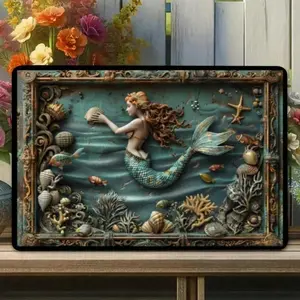 Aluminum Vintage Wall Art Retro Mermaid Ocean Coral Decor Art Wall Decoration Rustic Beach House Theme Perfect for Home Kitchen Bar Shop