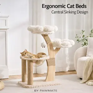 Luxurious Flower Series Natural Sisal Cat Tree & Condo 37.8" Solid Wood Multi-Level Design Scratch, Climb & Play Removable & Washable Cushions