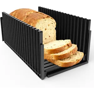 Bread Slicer for Homemade Bread,Adjustable Thickness Slicing Guide,Foldable Portable Bread Cutter Suitability for Homemade Breads,Bagel,Cakes-Kitchen Gadget,Baking Tool & Gift for Mother Father(Black)