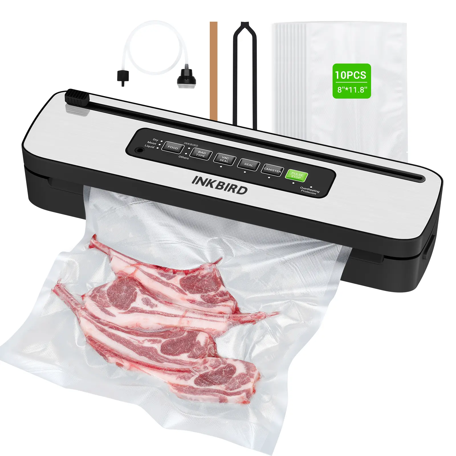 INKBIRD Vacuum Sealer, Powerful High-Power Space Saver Sealer, 6 Food Modes, Vacuum Packing Seal, Suitable for Meat, Nuts, Kitchen Appliance with Power Cord