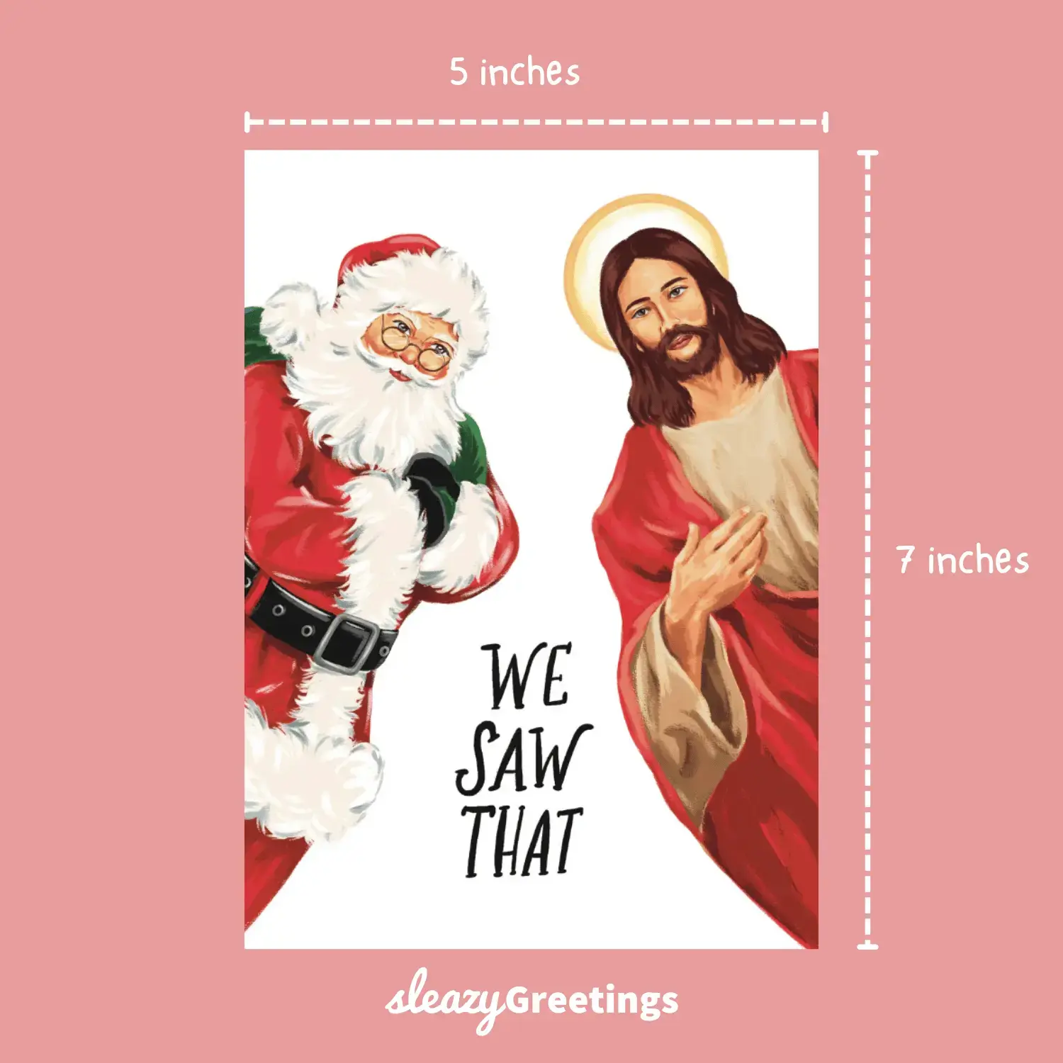 Sleazy Greetings Funny Christmas Holiday Cards  2 side-  5x7 in, Santa & Jesus Holiday Joke with Hilarious Twist, Premium Matte Stock, 30% Post-Consumer Waste Recycled Paper Office Stationery for Friends